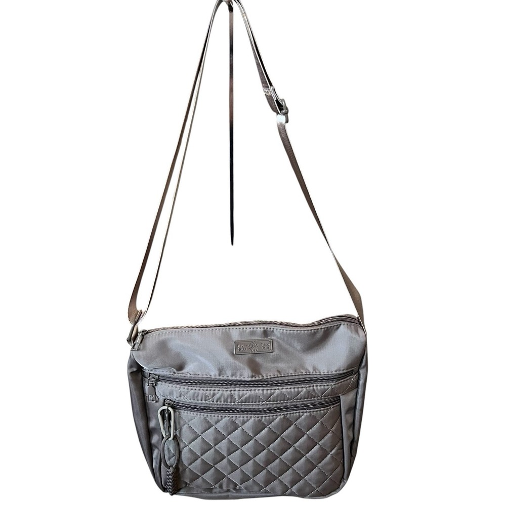 Beverly Hills Polo Club Purse Shoulder Bag Khaki Taupe Zip Pockets Dressy Casual